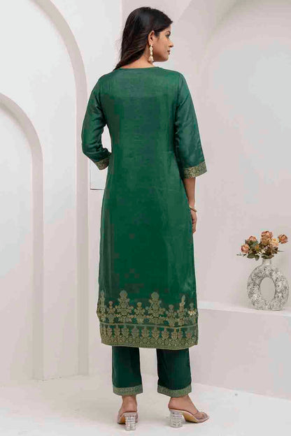 Green Colour Viscose Silk Woven Pant Style Suit VSSS1113660