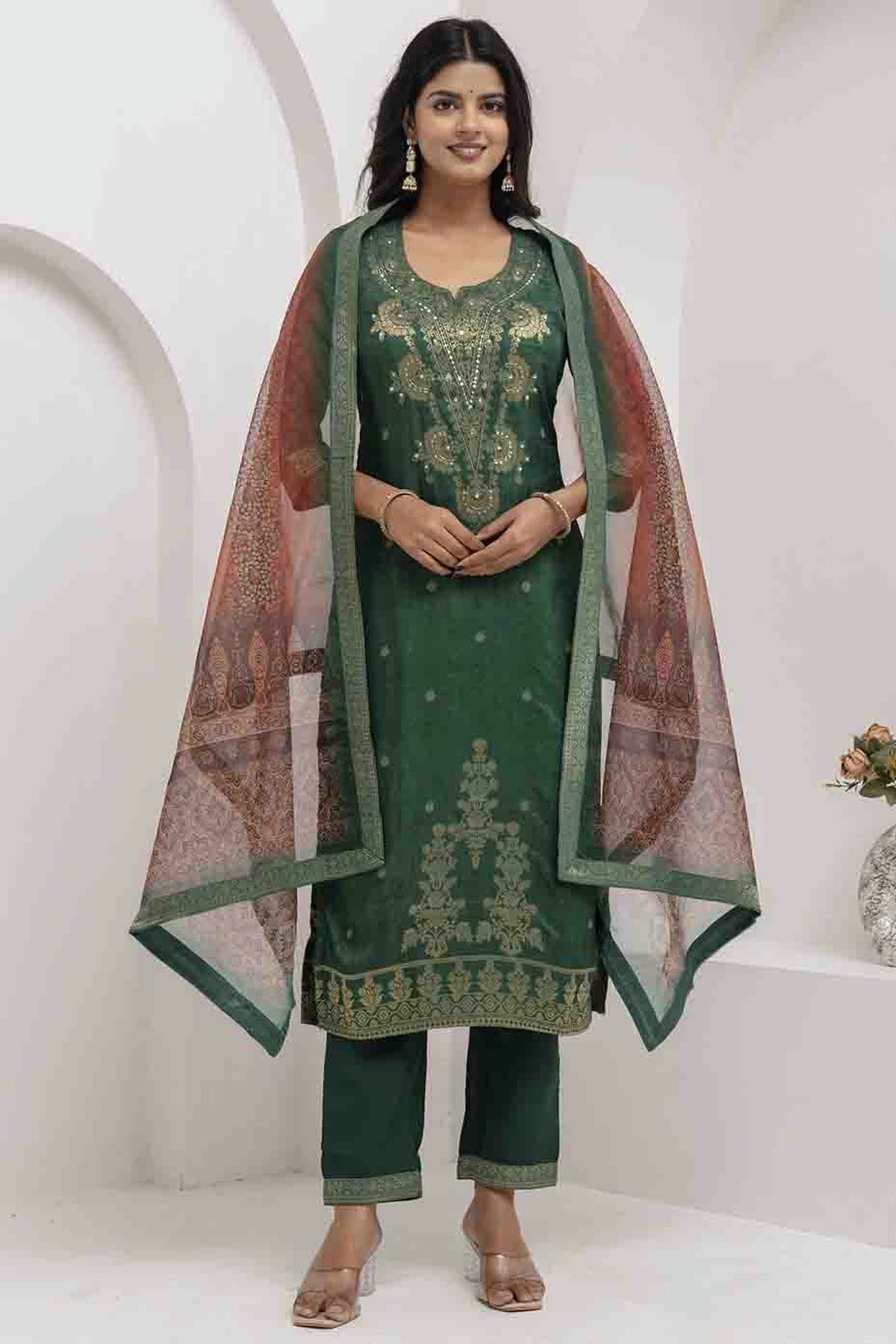 Green Colour Viscose Silk Woven Pant Style Suit VSSS1113660