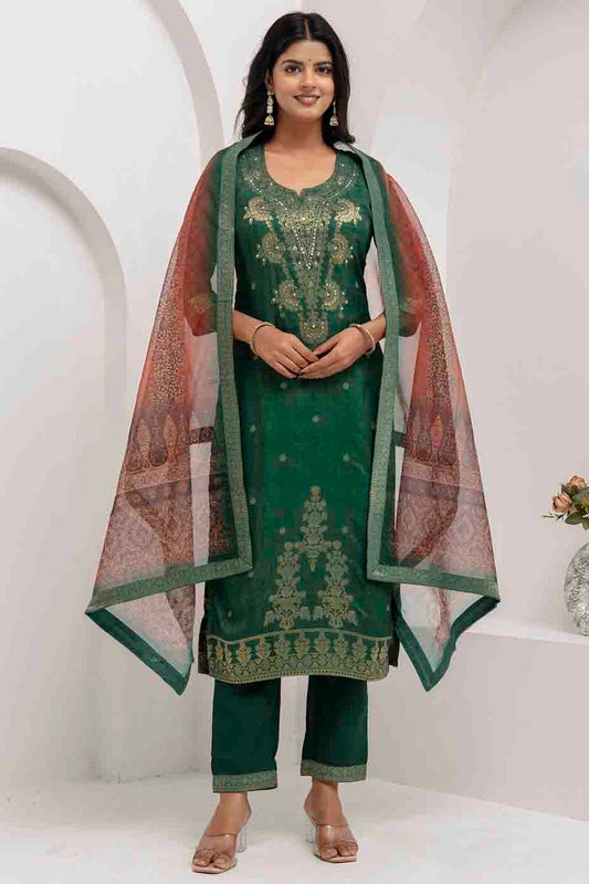 Green Colour Viscose Silk Woven Pant Style Suit VSSS1113660
