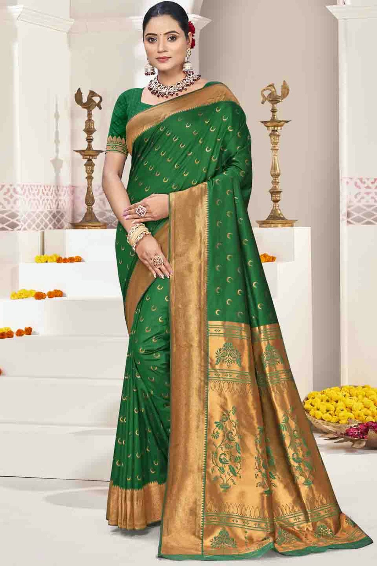 Green Colour Woven Work Silk Traditional Saree VSSD1103524