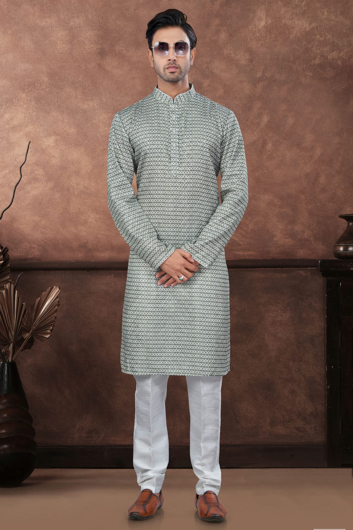 Green Jacquard Kurta Pajama