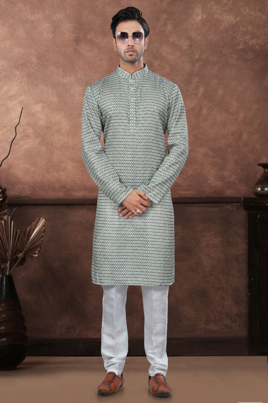 Green Jacquard Kurta Pajama