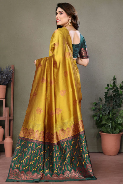Green Mustard Colour Banarasi Silk Saree VSSD1180169