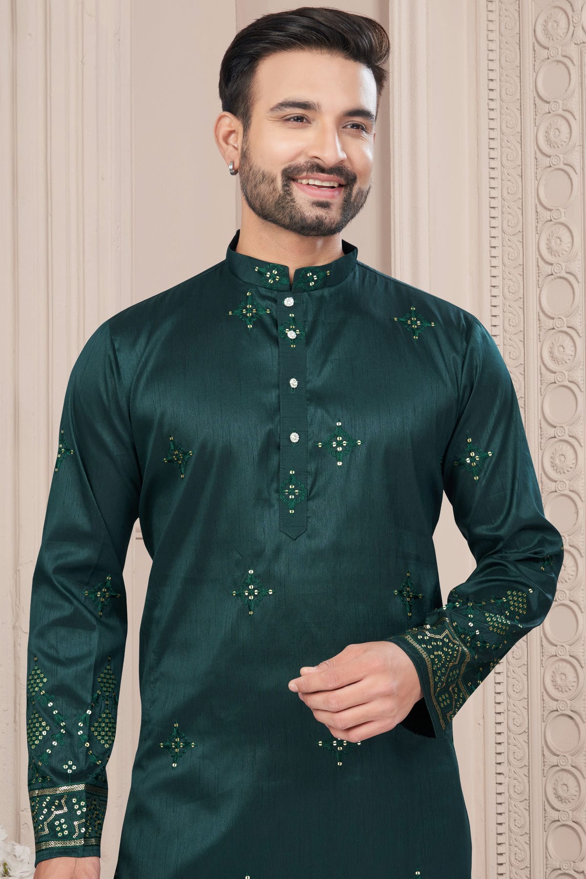 Green Colour Pure Silk Kurta Pajama VSKP1040699