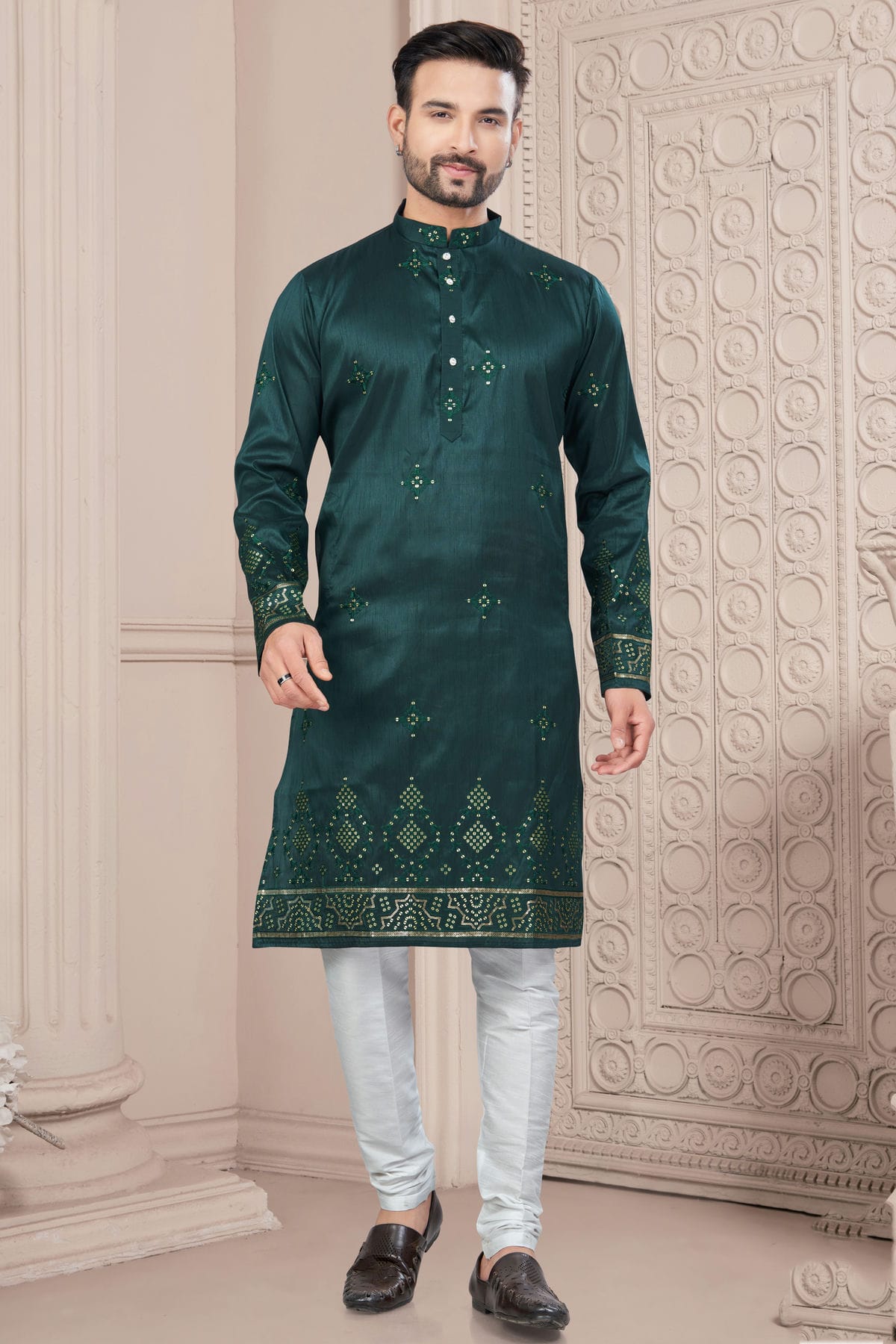 Green Pure Silk Kurta Pajama