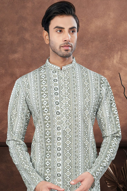 Green and Off White Colour Soft Rayon Kurta Pajama VSKP1040667