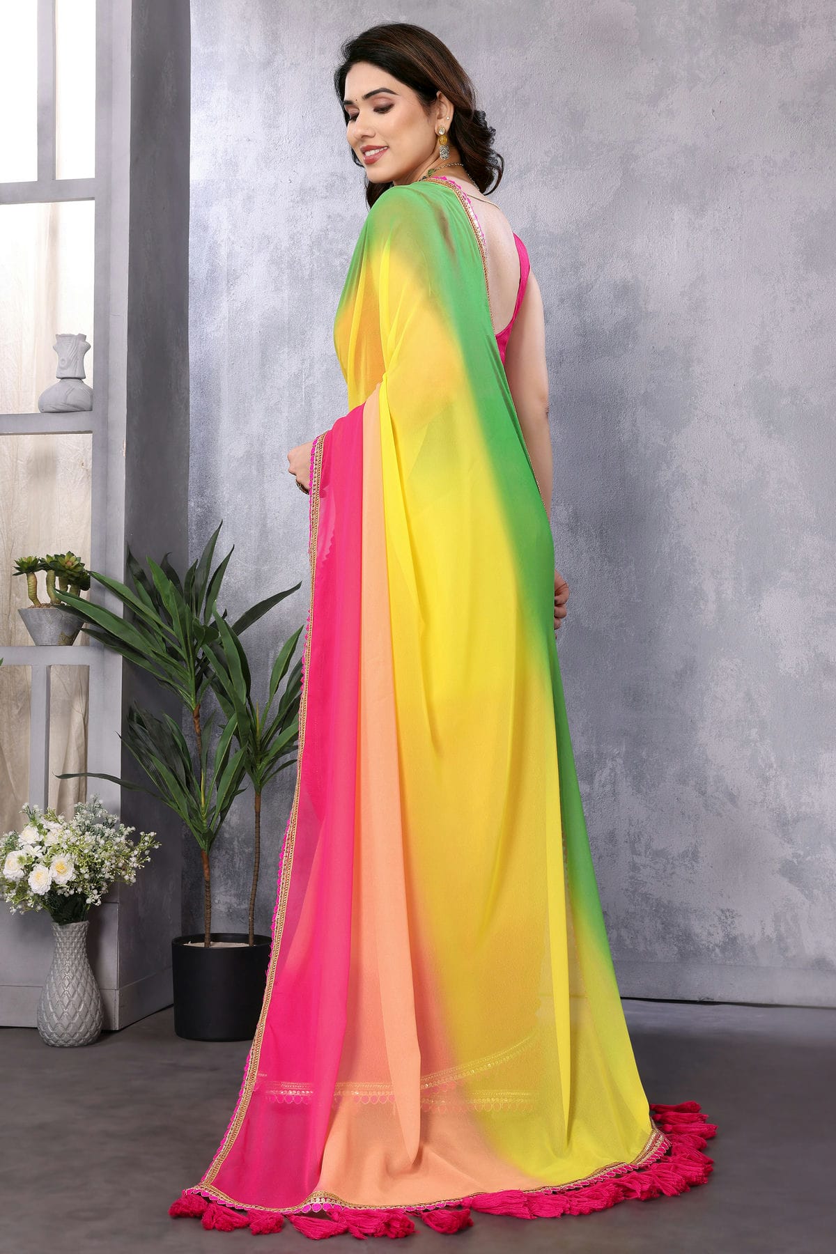 Green and Pink Colour Georgette Saree VSSD1180163