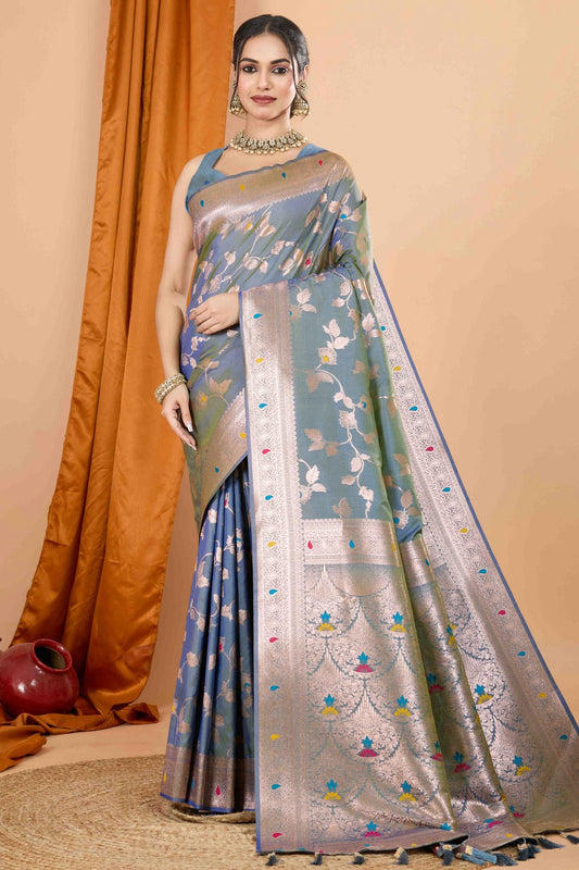 Grey Colour Banarasi Silk Woven Work Traditional Saree VSSD1113541
