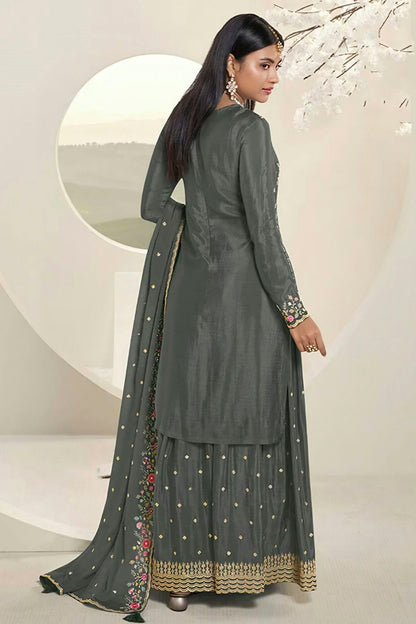 Grey Colour Chinon Sharara Suit VSSM1110719