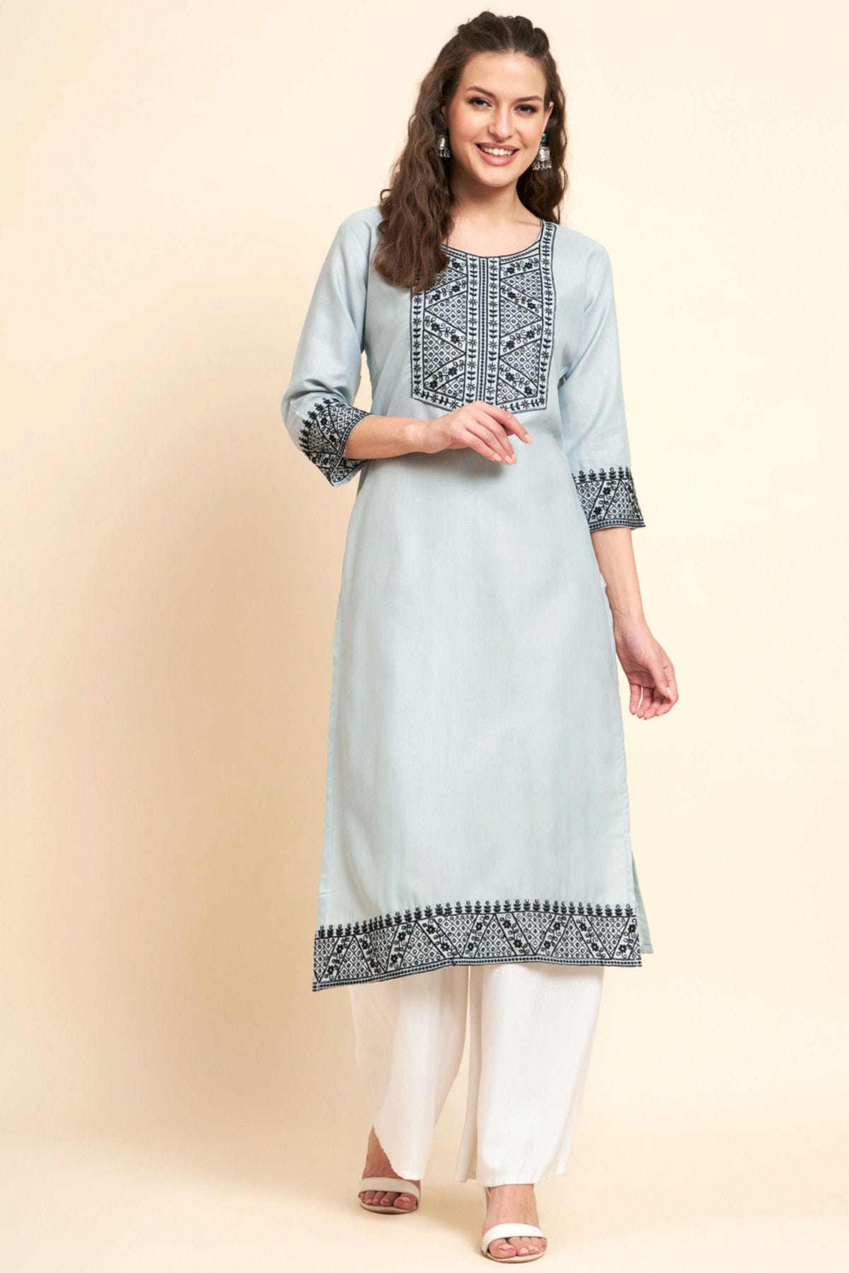 Grey Colour Cotton Kurti