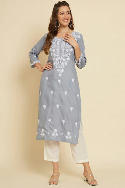Grey Colour Cotton Slub Kurti