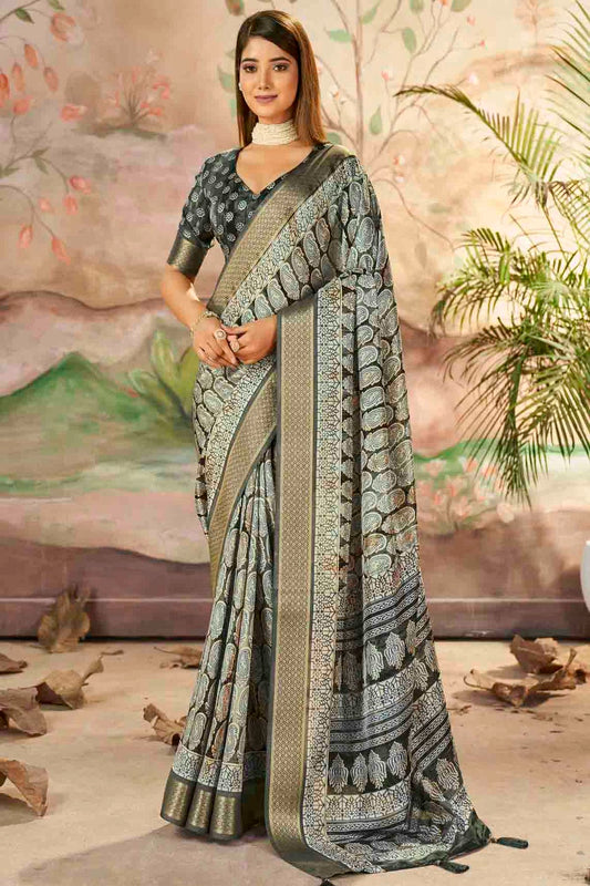 Grey Colour Dola Silk Printed Saree VSSD1113711