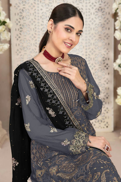 Grey Colour Faux Georgette Pakistani Suit VSSM1140050