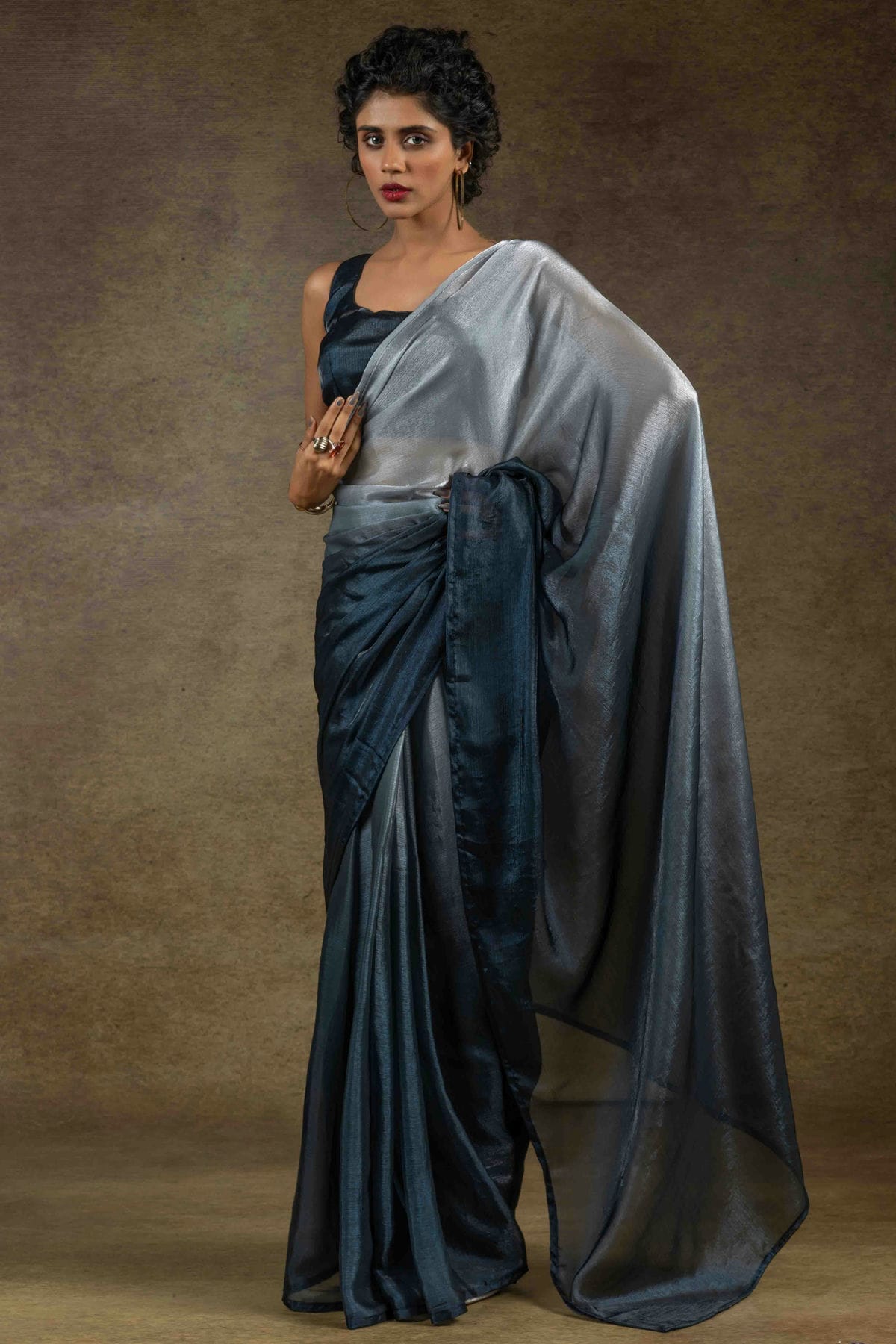 Grey Colour Fendi Satin Silk Ready To Wear Saree VSSD1122019