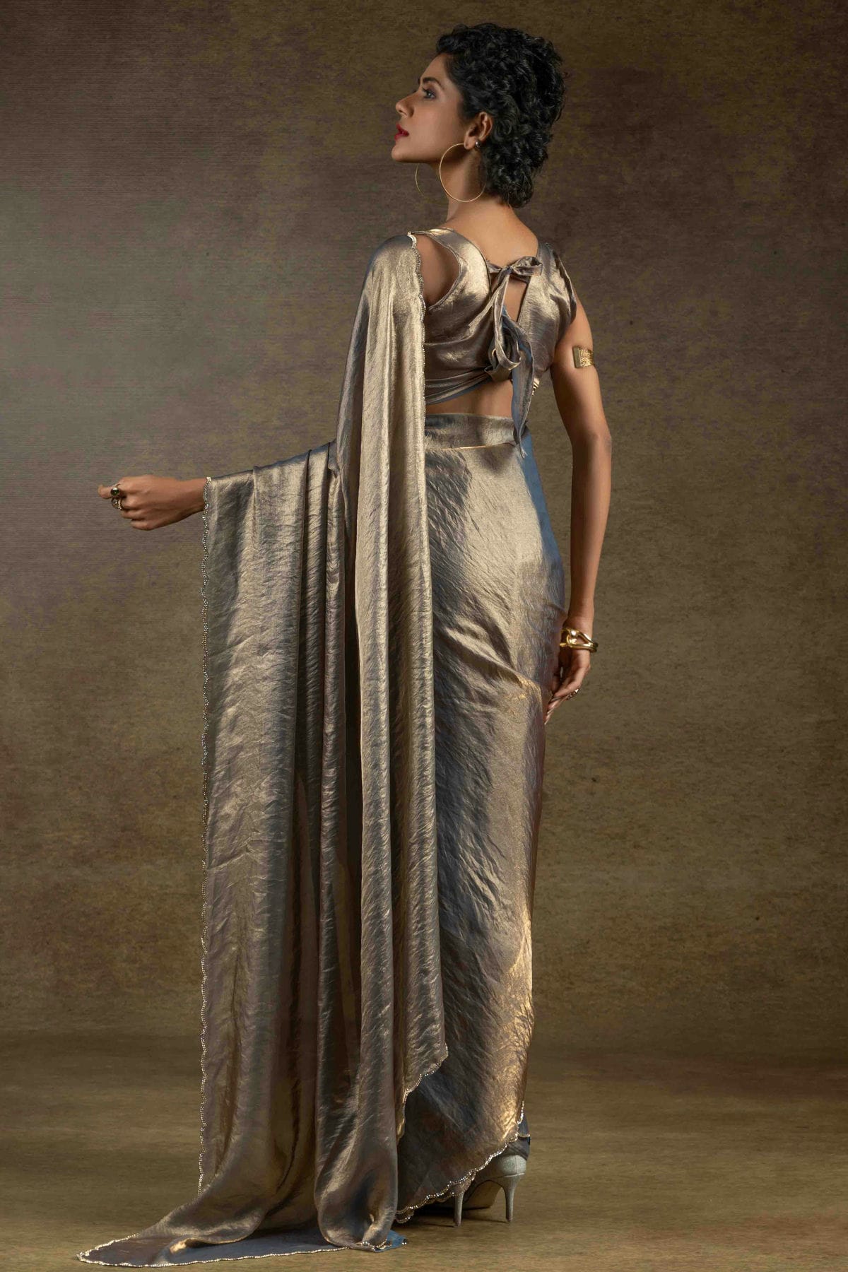 Grey Colour Fendi Satin Silk Ready To Wear Saree VSSD1122025