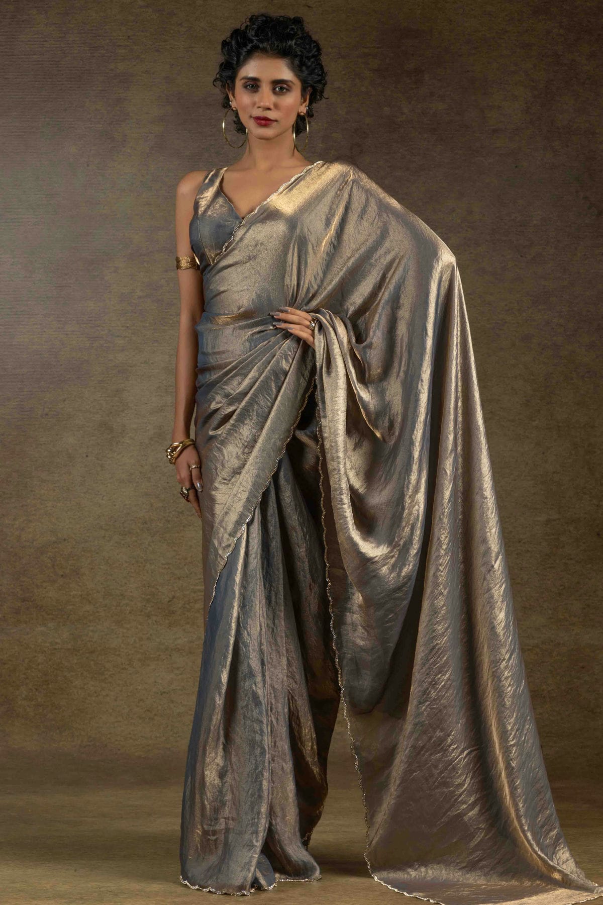 Grey Colour Fendi Satin Silk Ready To Wear Saree VSSD1122025