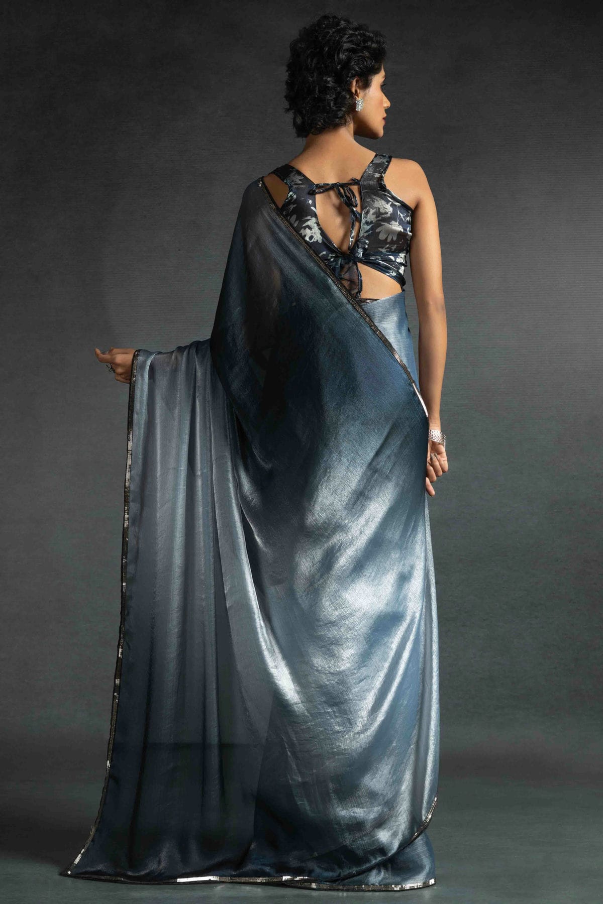 Grey Colour Fendi Satin Silk Ready To Wear Saree VSSD1122034