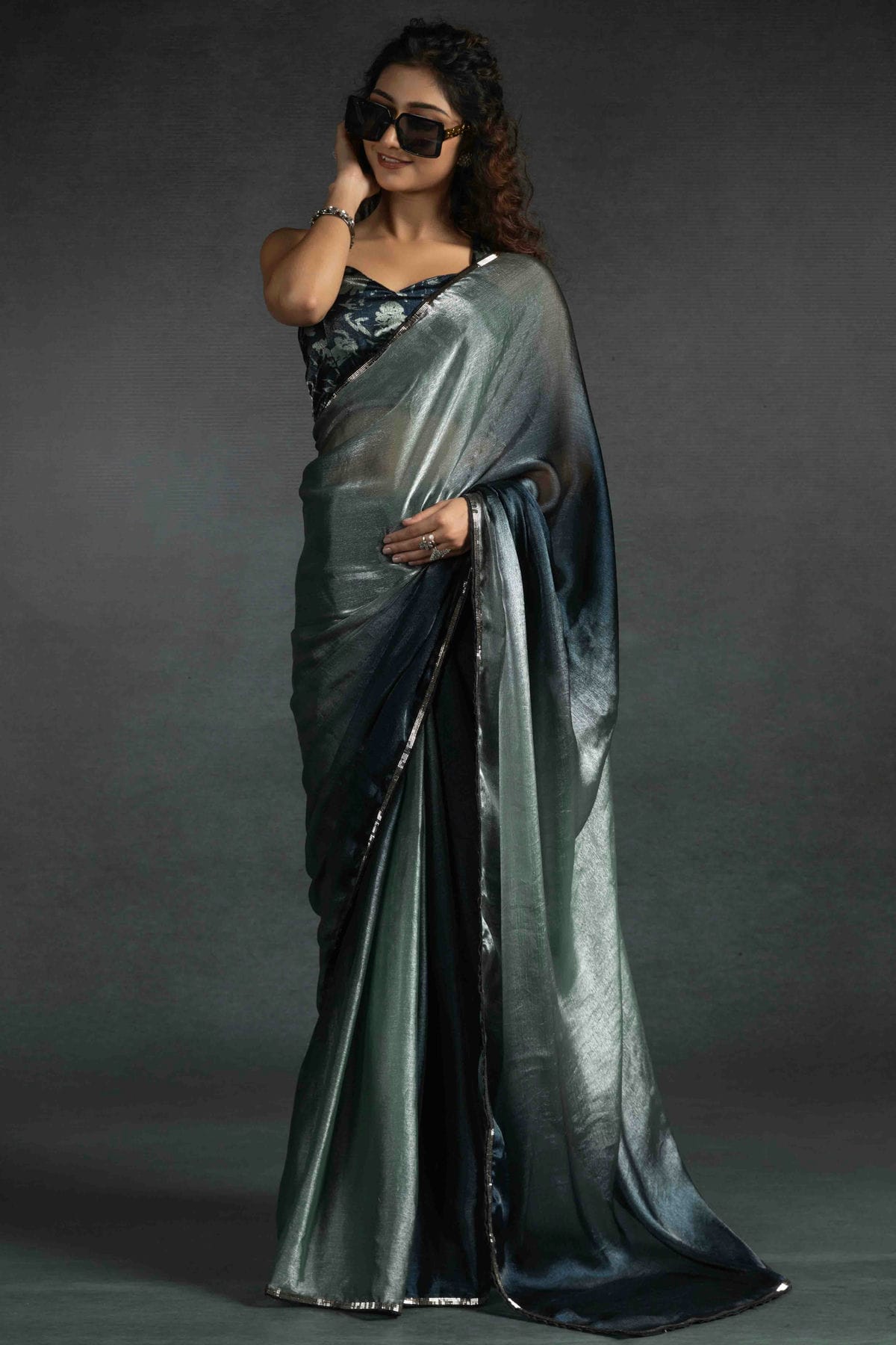 Grey Colour Fendi Satin Silk Ready To Wear Saree VSSD1122036