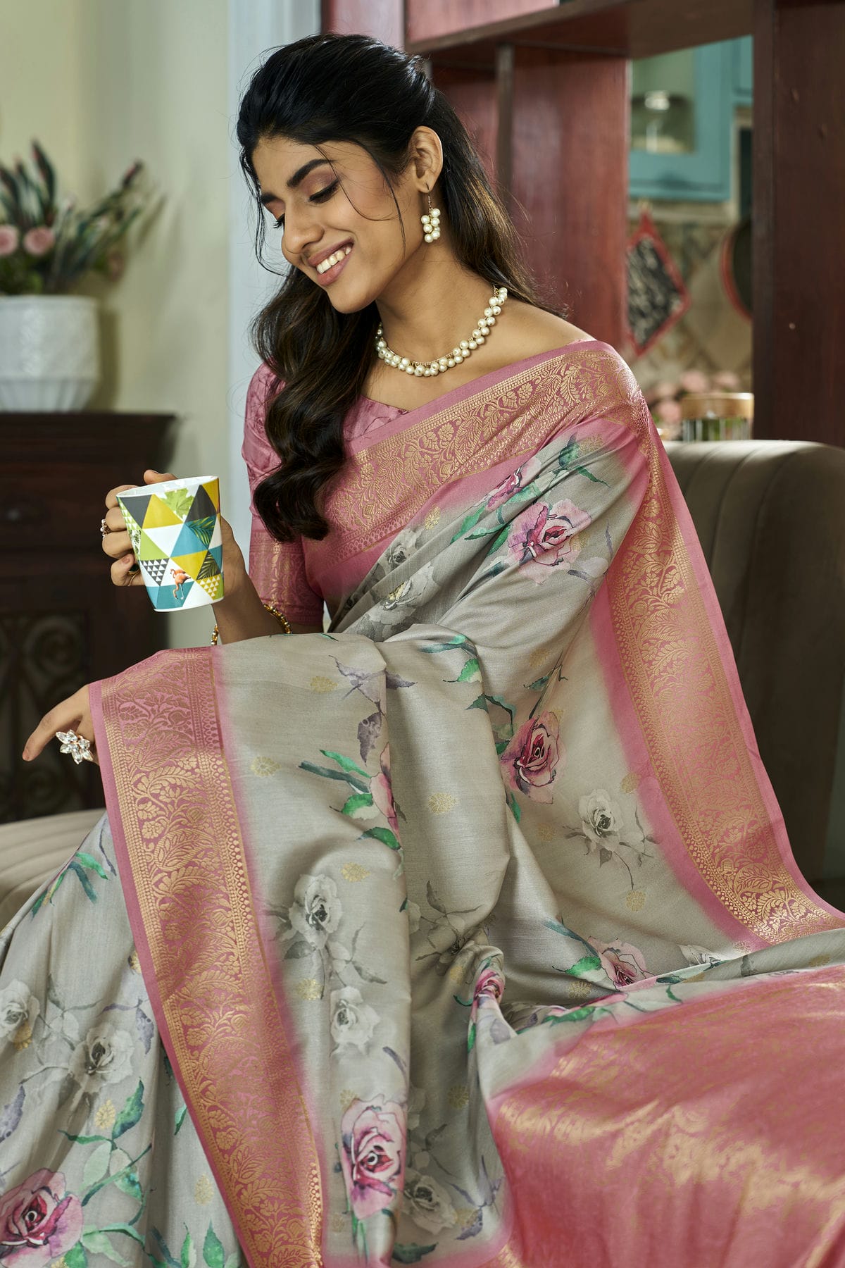 Grey Colour Handloom Kotha Silk Saree