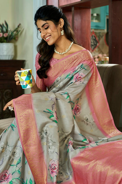 Grey Colour Handloom Kotha Silk Saree
