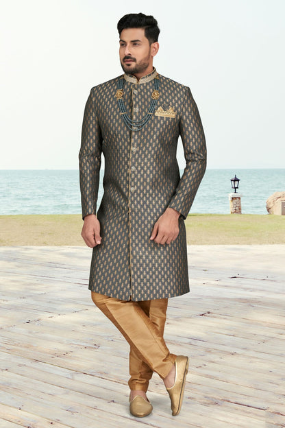 Grey Colour Jacquard Indo Western Sherwani VSSH1040505