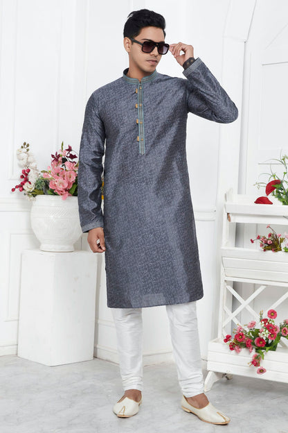 Grey Colour Jacquard Silk Brocade Kurta Pajama VSKP1230215