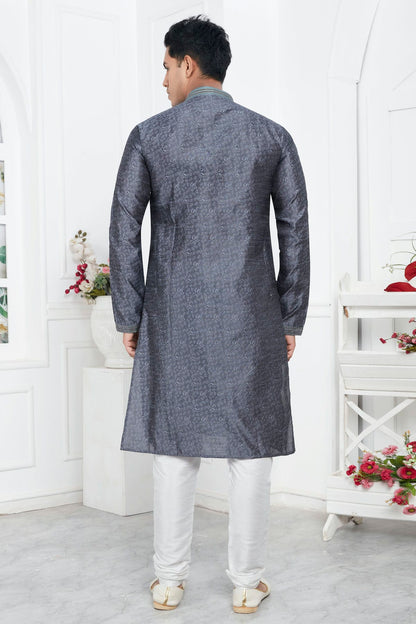 Grey Colour Jacquard Silk Brocade Kurta Pajama VSKP1230215