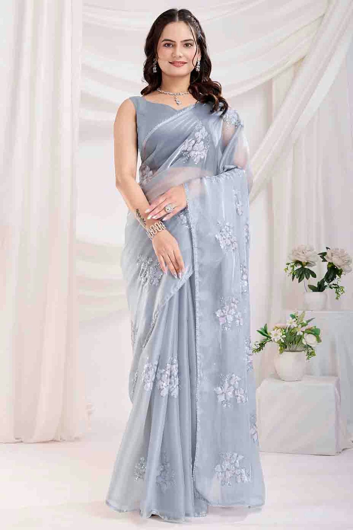 Grey Colour Jimmi Choo Designer Saree VSSD1112844