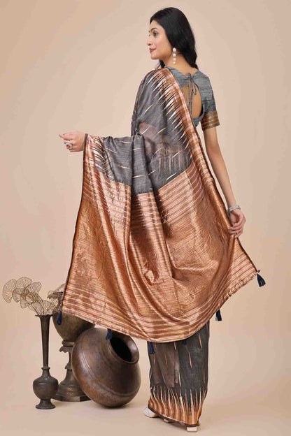 Grey Colour Linen Cotton Woven Traditional Sarees VSSD1113775