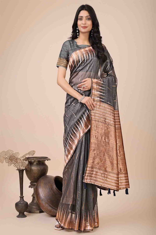 Grey Colour Linen Cotton Woven Traditional Sarees VSSD1113775