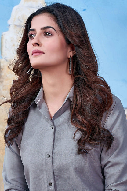 Grey Colour Maaza Cotton Solid  Work Readymade Top VSTP1110742