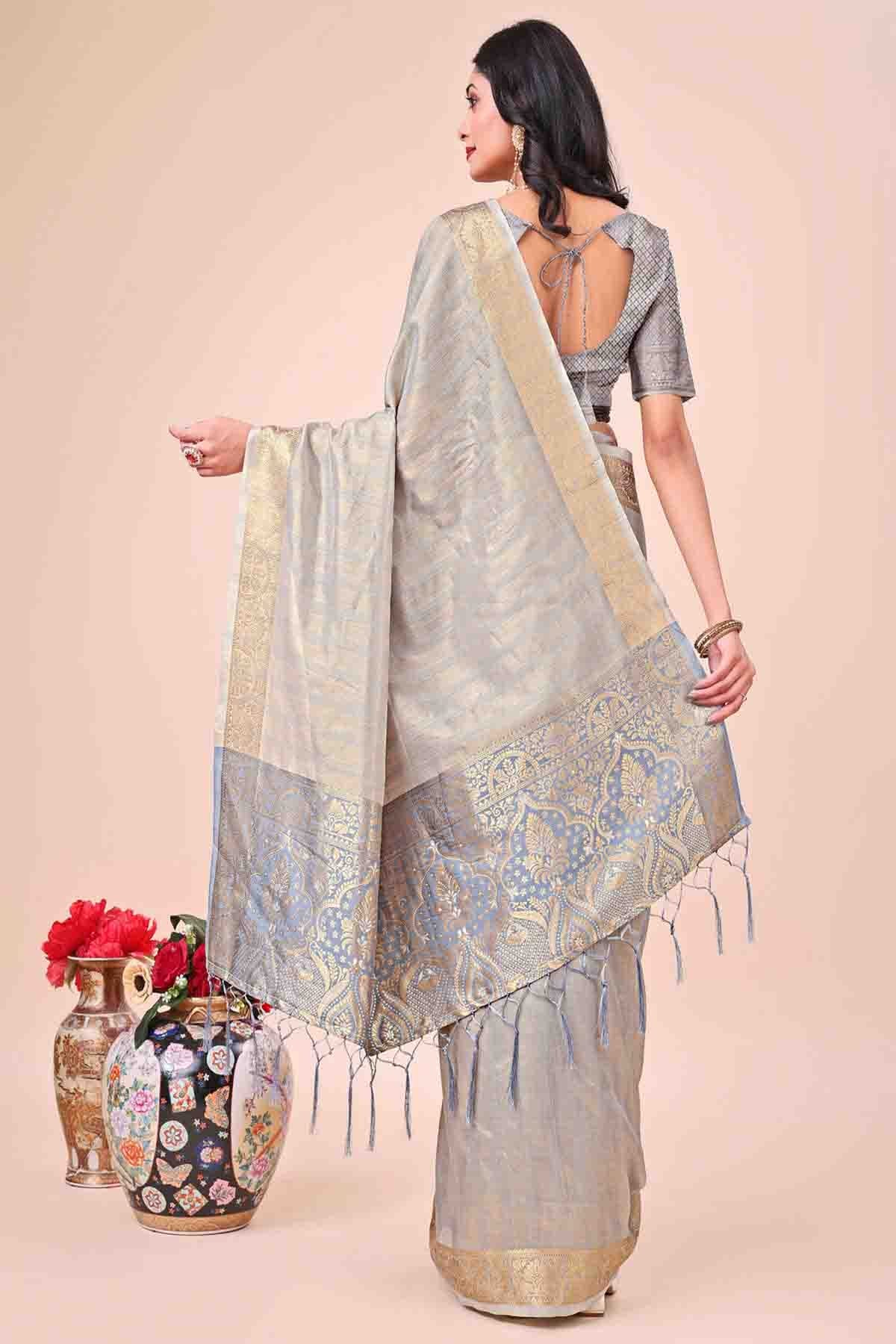 Grey Colour Organza Woven Traditional Sarees VSSD1113730