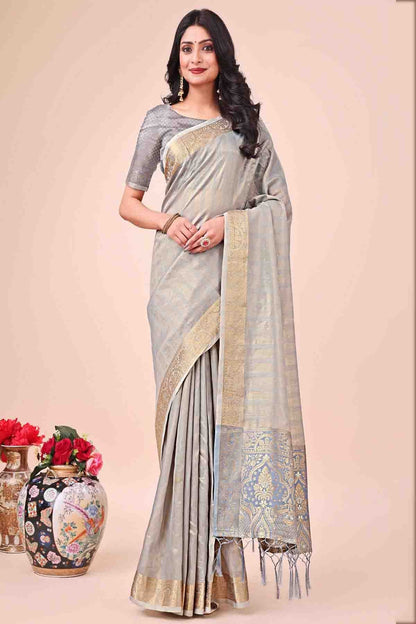 Grey Colour Organza Woven Traditional Sarees VSSD1113730