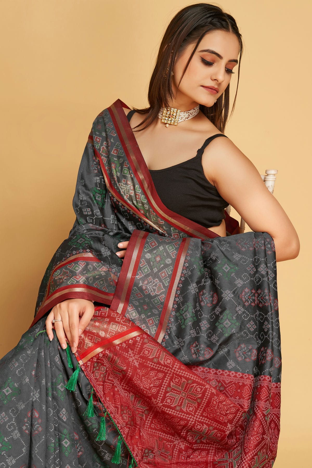 Grey Colour Patola Silk Saree VSSD1110039