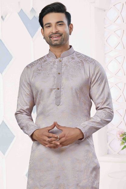 Grey Colour Pintex Work and Woven Jacquard Silk Kurta Pajama VSKP1113400