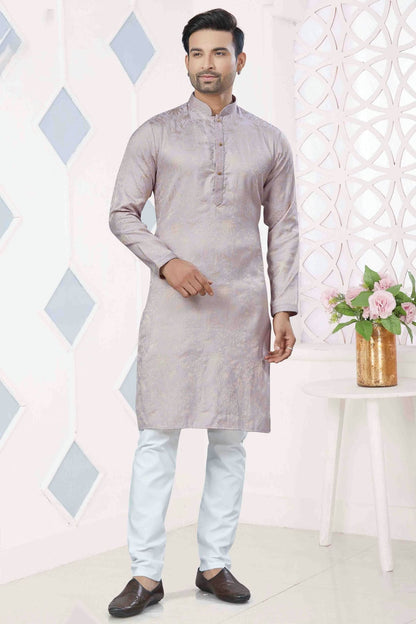 Grey Colour Pintex Work and Woven Jacquard Silk Kurta Pajama VSKP1113400