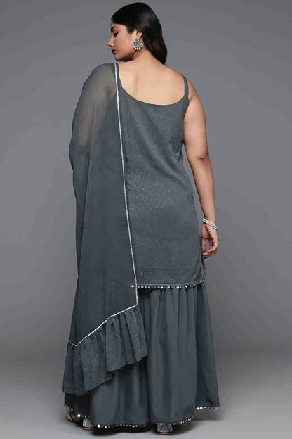 Grey Colour Poly Chiffon Stitched Sharara Suit VSSS1113802