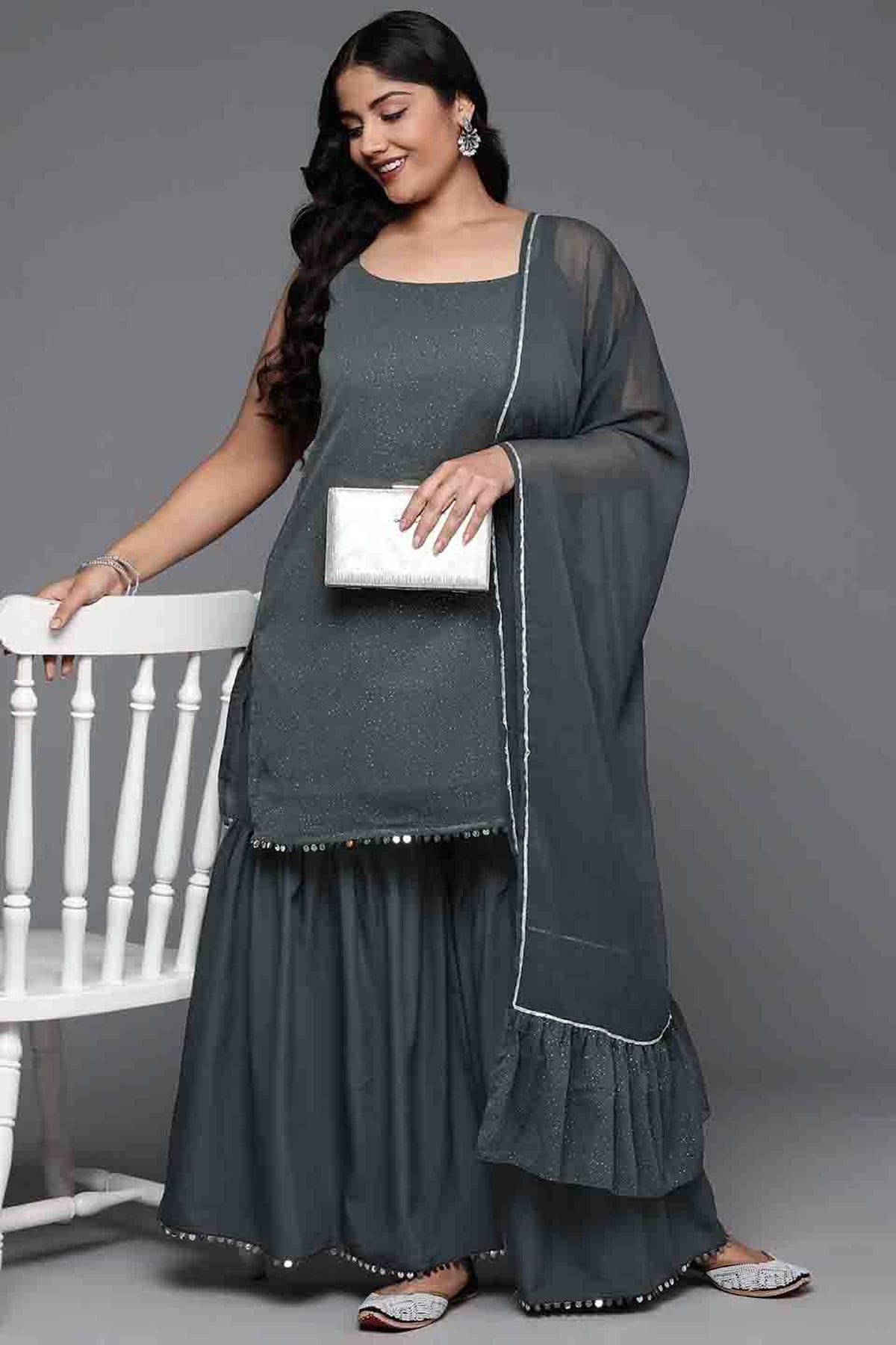 Grey Colour Poly Chiffon Stitched Sharara Suit VSSS1113802