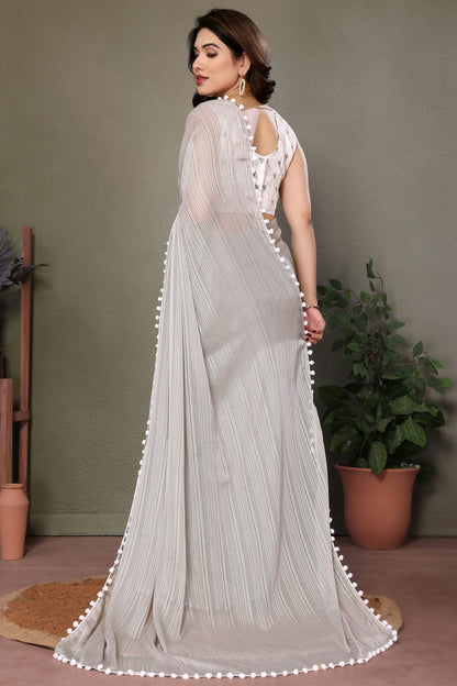 Grey Colour Polyester Saree VSSD1180178