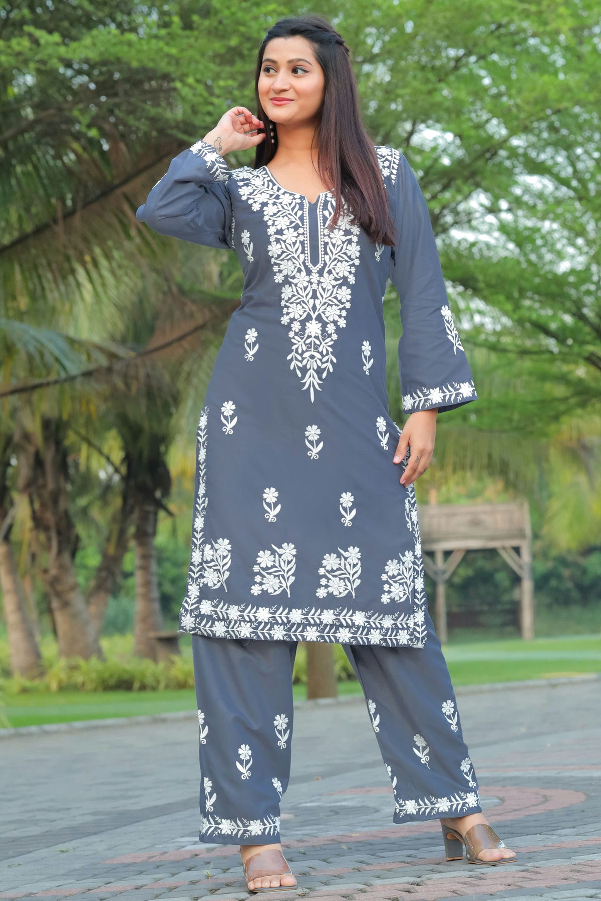 Grey Colour Rayon Kurta And Pant Set