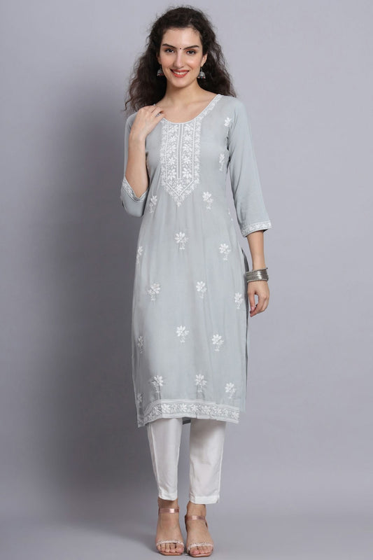 Grey Colour Rayon Kurti