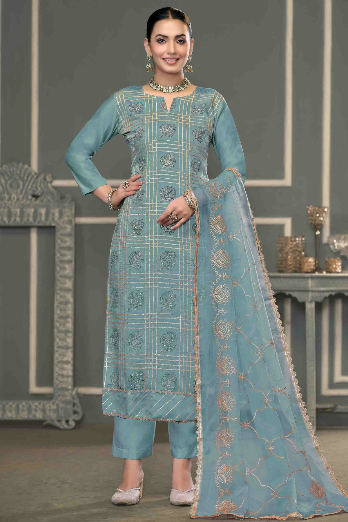 Grey Colour Roman Cotton Pant Style Suit VSSM1113269