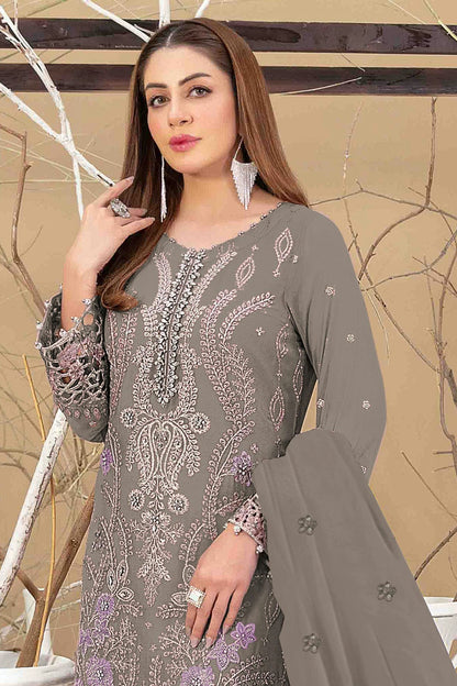 Grey Colour Semi Stitched Faux Georgette Pakistani Suit VSSM1140341