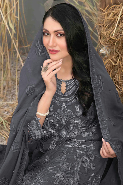 Grey Colour Semi Stitched Faux Georgette Pakistani Suit VSSM1140641
