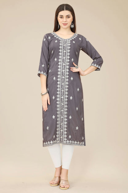 Grey Colour Shiny Silk Kurti