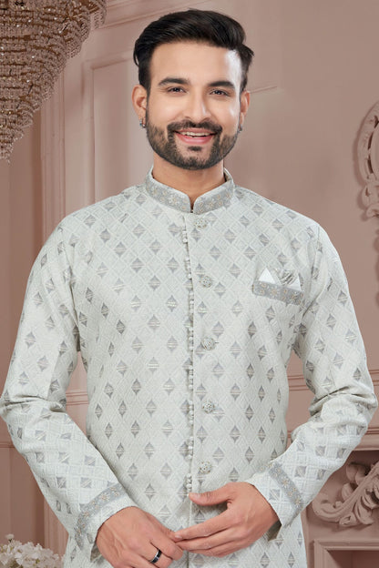 Grey Colour Silk Dupion Sherwani VSSH1040591