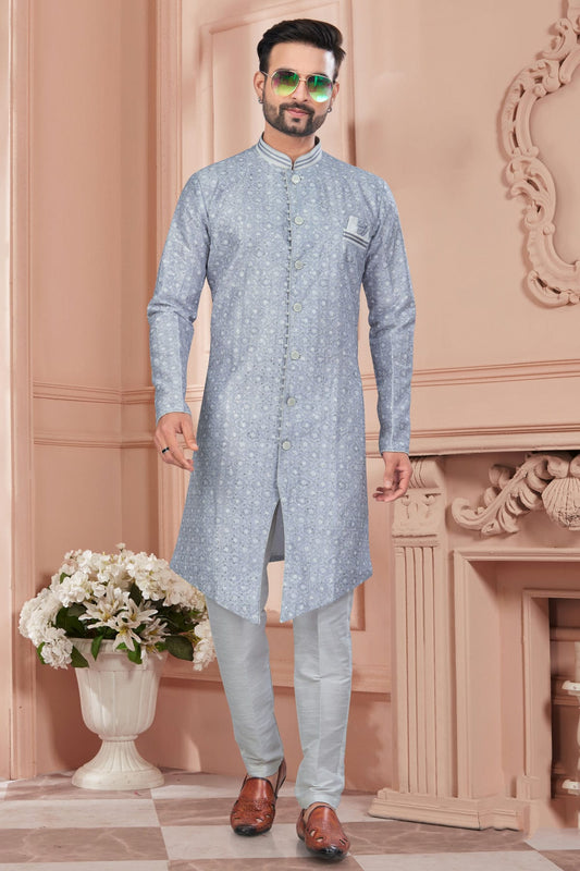 Grey Colour Silk Dupion Sherwani