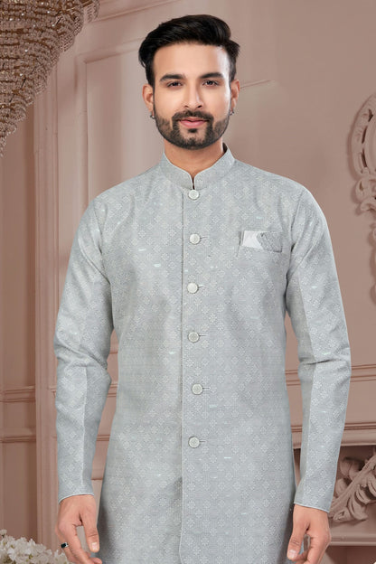 Grey Colour Silk Dupion Sherwani VSSH1040601