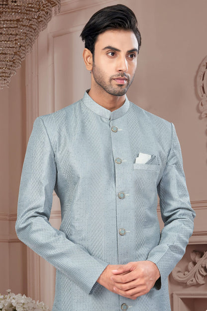 Grey Colour Silk Dupion Sherwani VSSH1040613