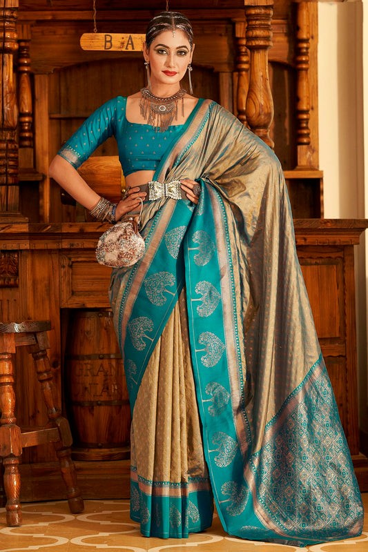 Grey Colour Soft Banarasi Silk Woven Work Saree